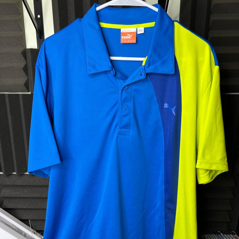 Puma Golf Polo Shirt XL Dry Cell Blue / Yellow